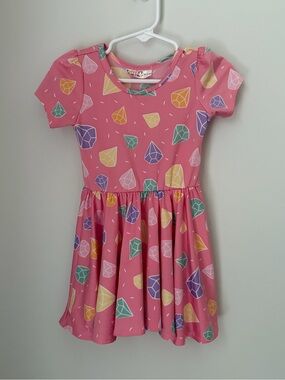 Dot Dot Smile Pink Gem Print Short Sleeve Twirl Dress